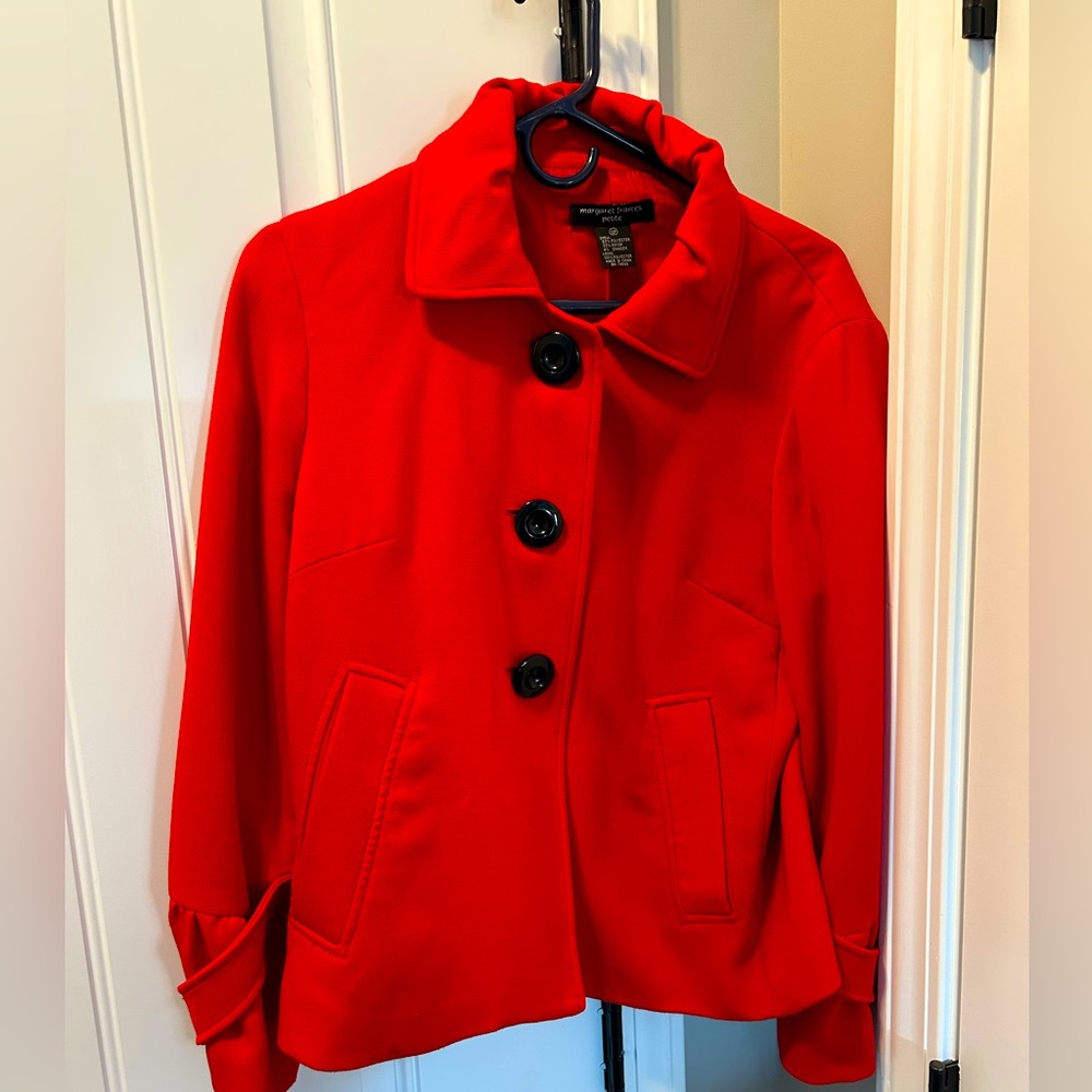 Margaret Frances Petite Brand Red Jacket With Black Buttons Size 10